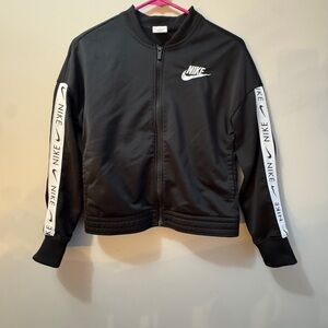Nike Black Jacket with White Logo and Sleeve Stripes